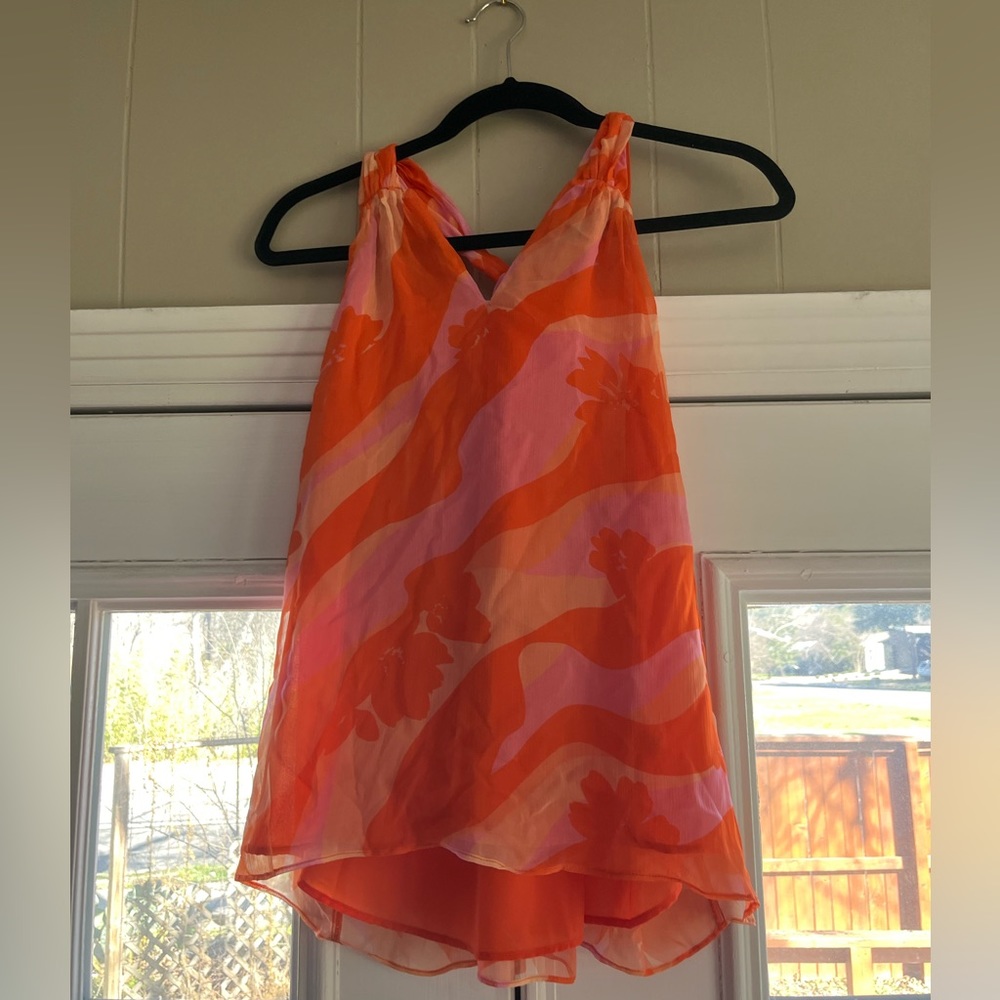 Ramy Brook Orange and Pink Patterned Silk Tank Top